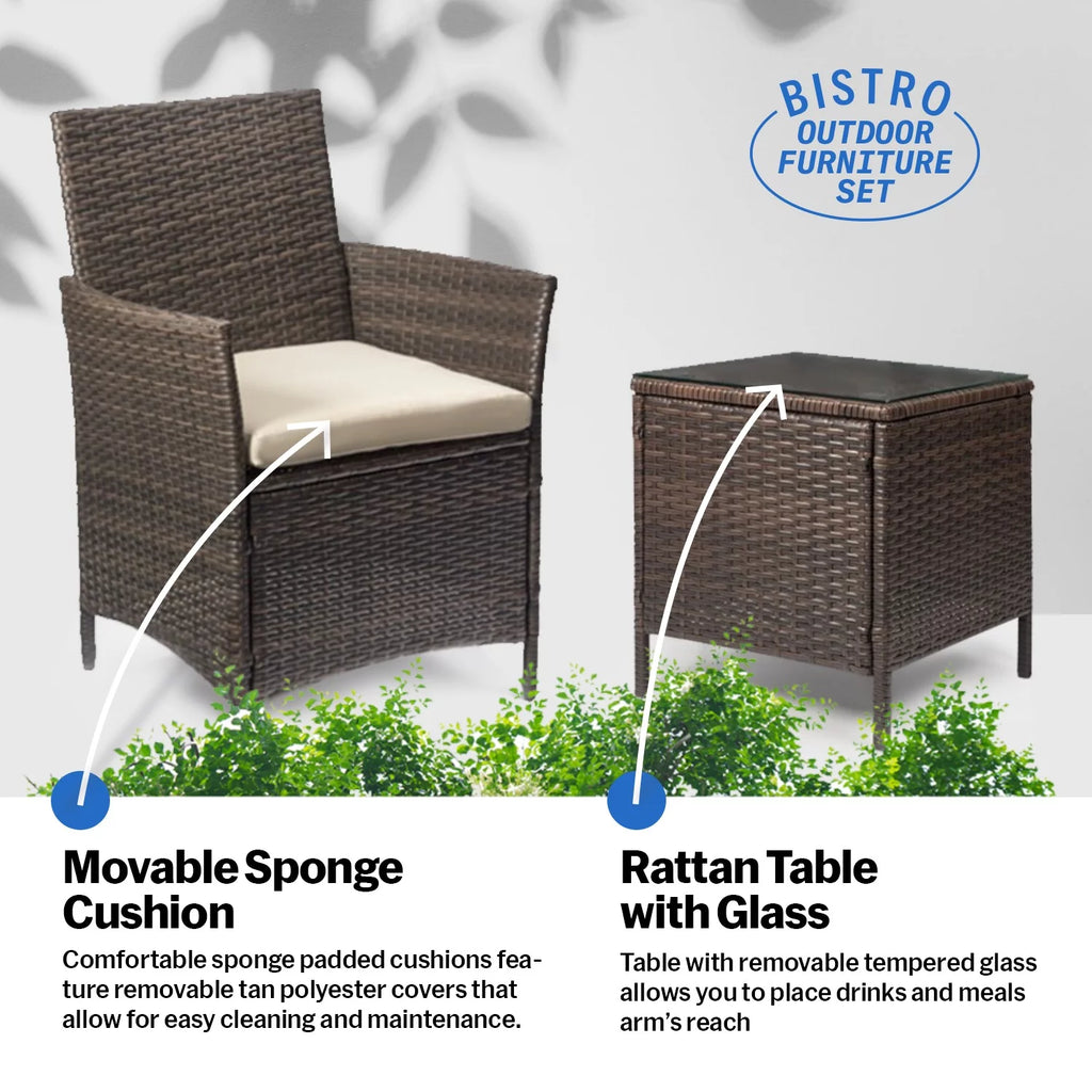 3 Piece Rattan Bistro Patio Furniture Set I343475