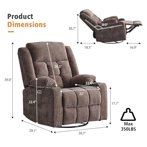 Dark Grey Power Swivel Rocker Recliner Chair with Massage and Heat X203