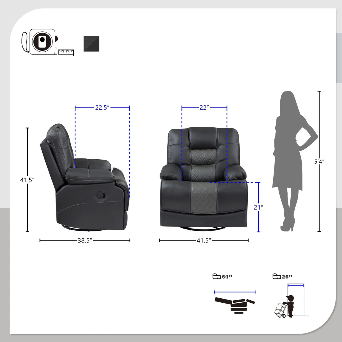 Faux Leather Swivel Glider Reclining Chair J90820