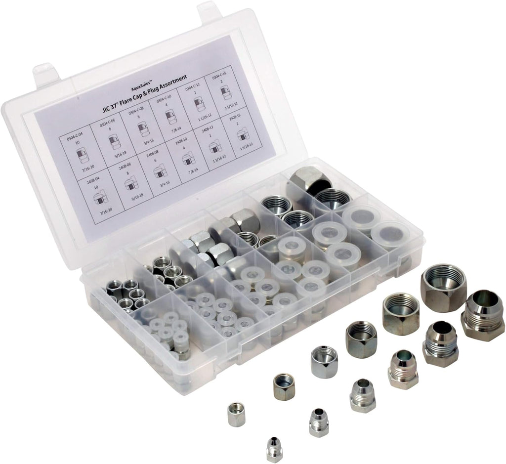 64 Pcs Galvanized Steel Flare Thread Cap & Plug Assortment Kit O354