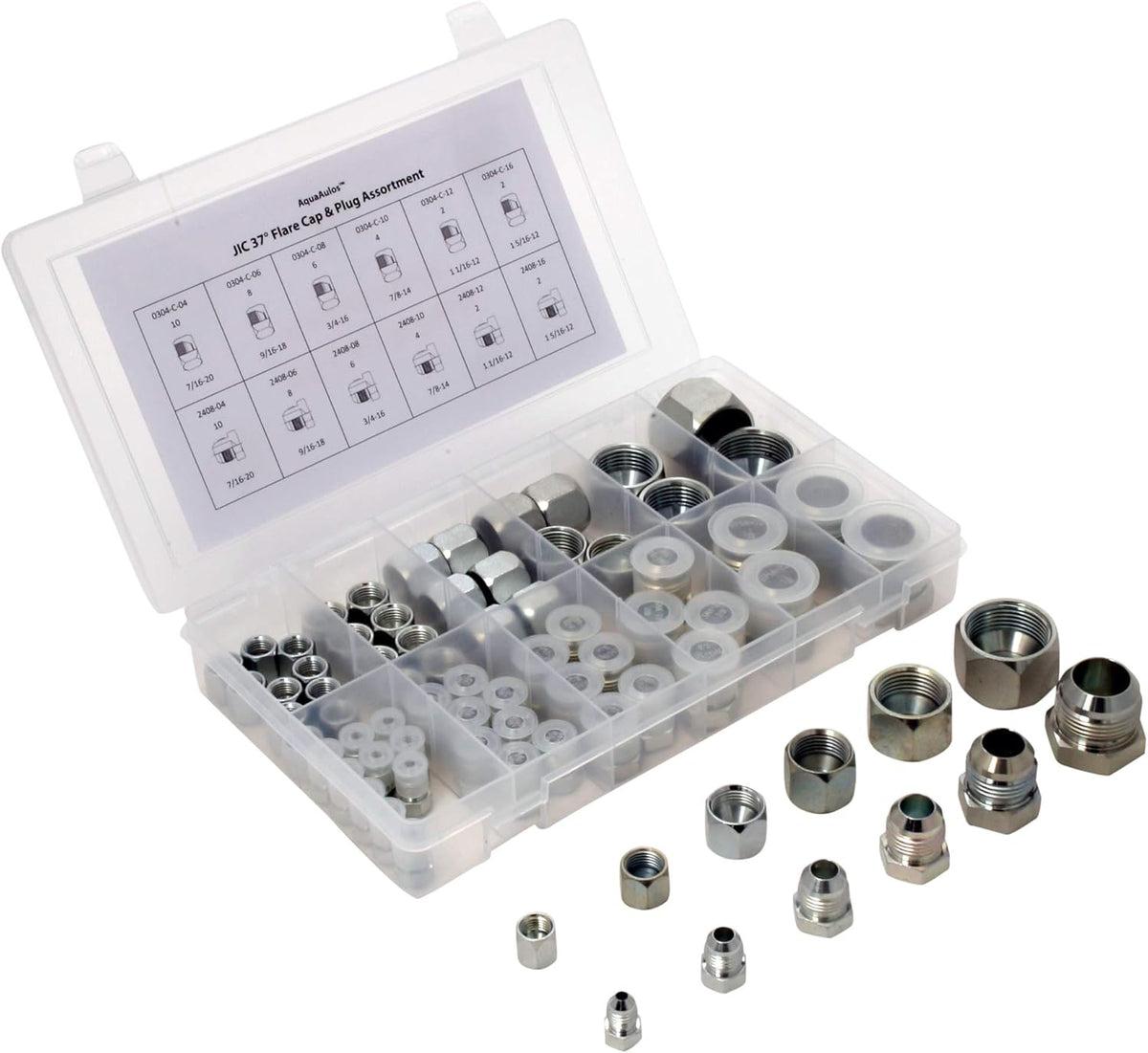 64 Pcs Galvanized Steel Flare Thread Cap & Plug Assortment Kit O354
