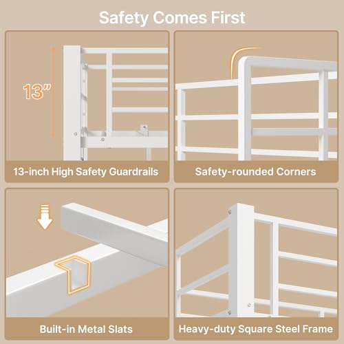 Brown Twin Loft Bed with L-Shaped Desk and LED Lights H4473