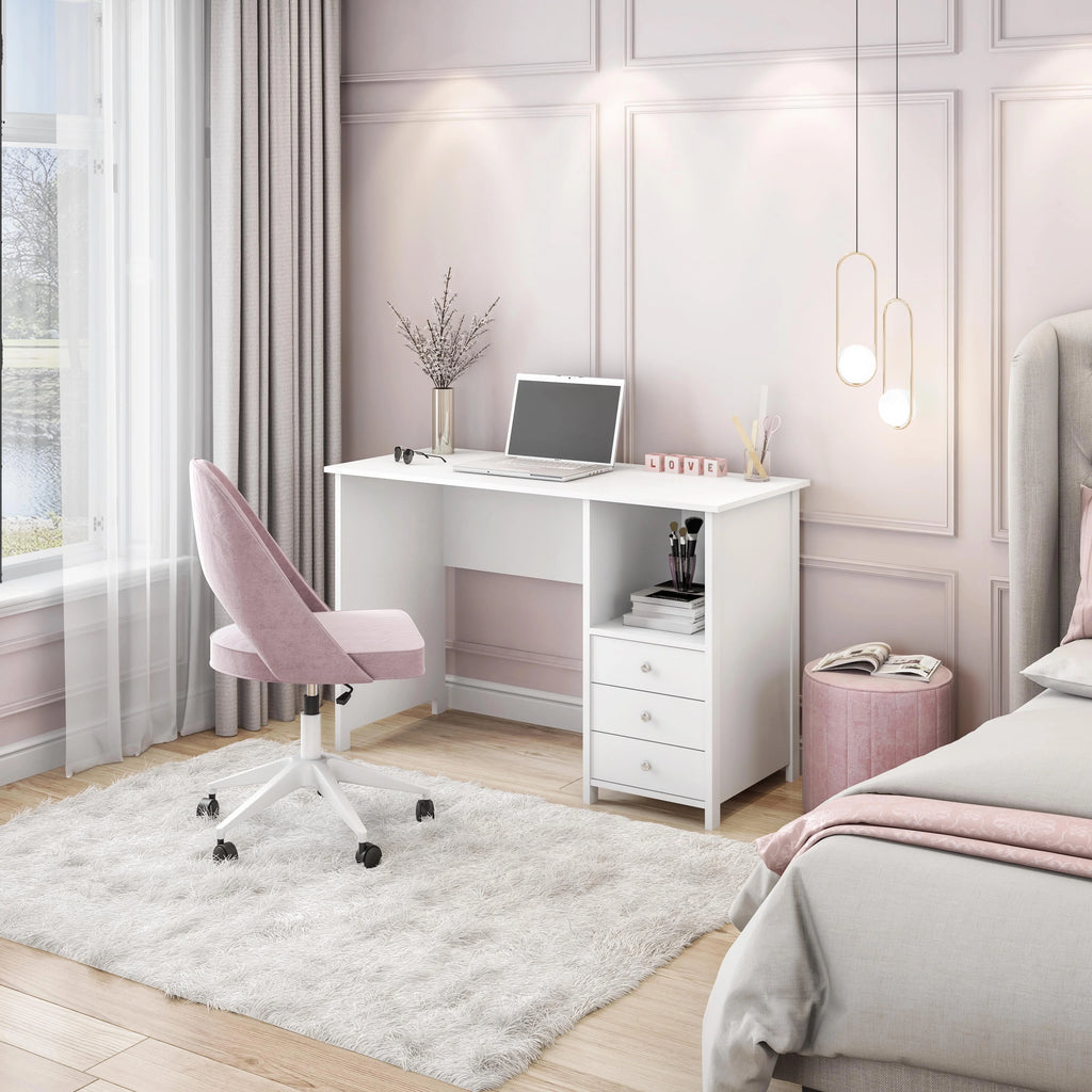 Contemporary Desk with 3 Storage Drawers, White Q3500