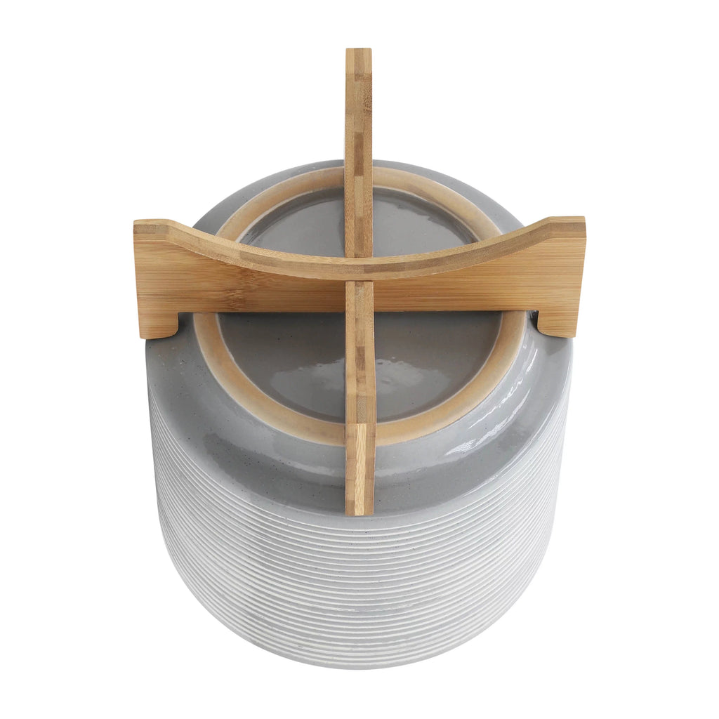 10" Round Striped Ceramic Planter On Stand E530923