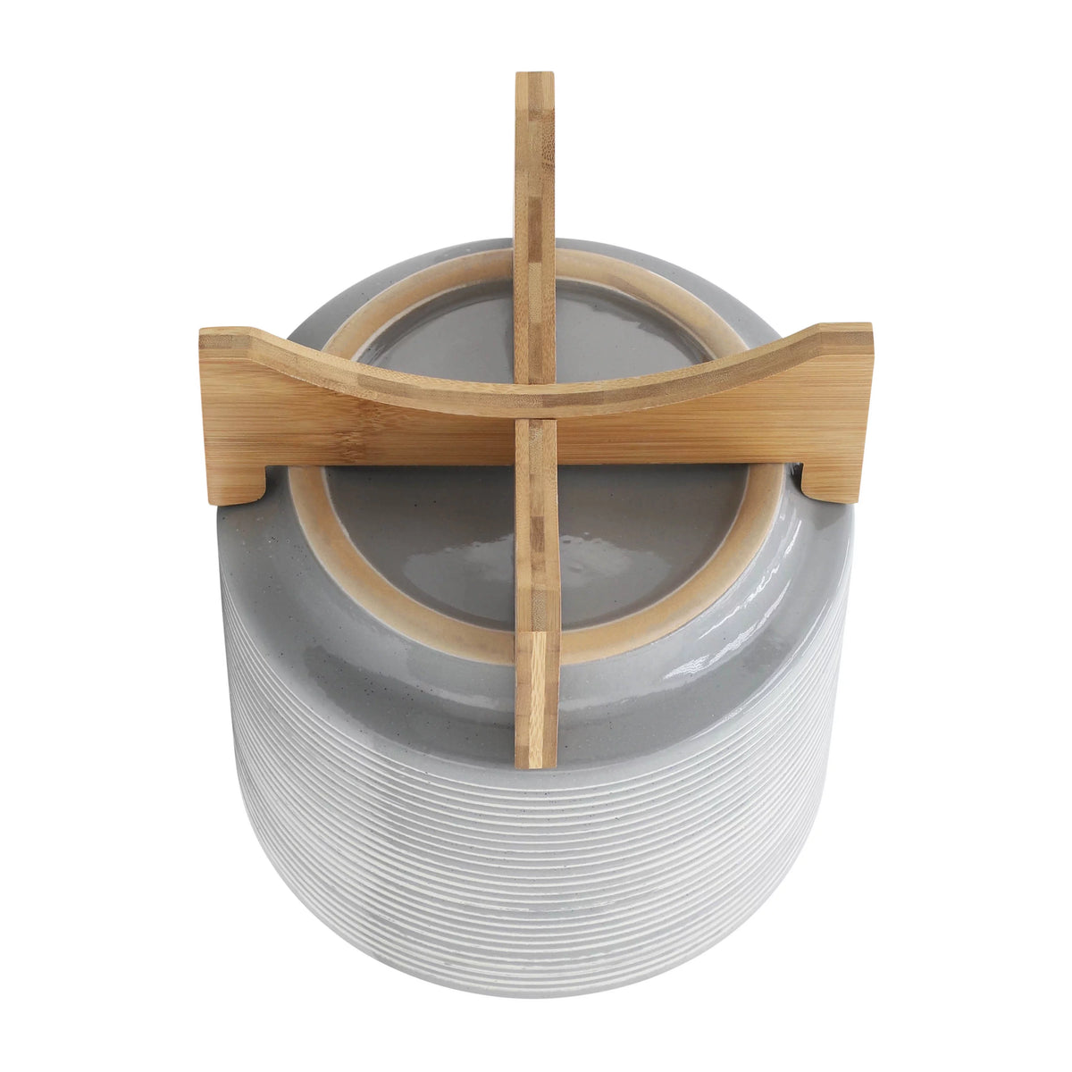 10" Round Striped Ceramic Planter On Stand E530923