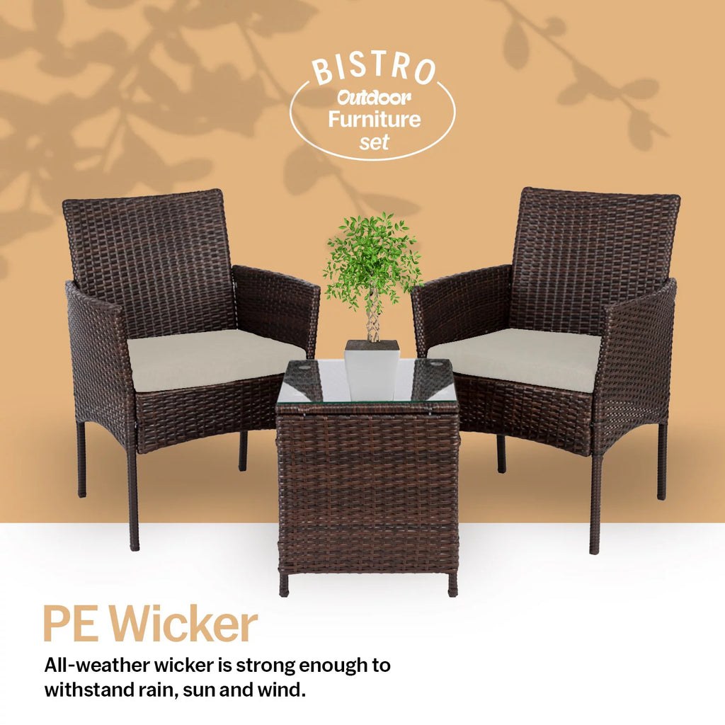 3 Piece Rattan Bistro Patio Furniture Set I343475