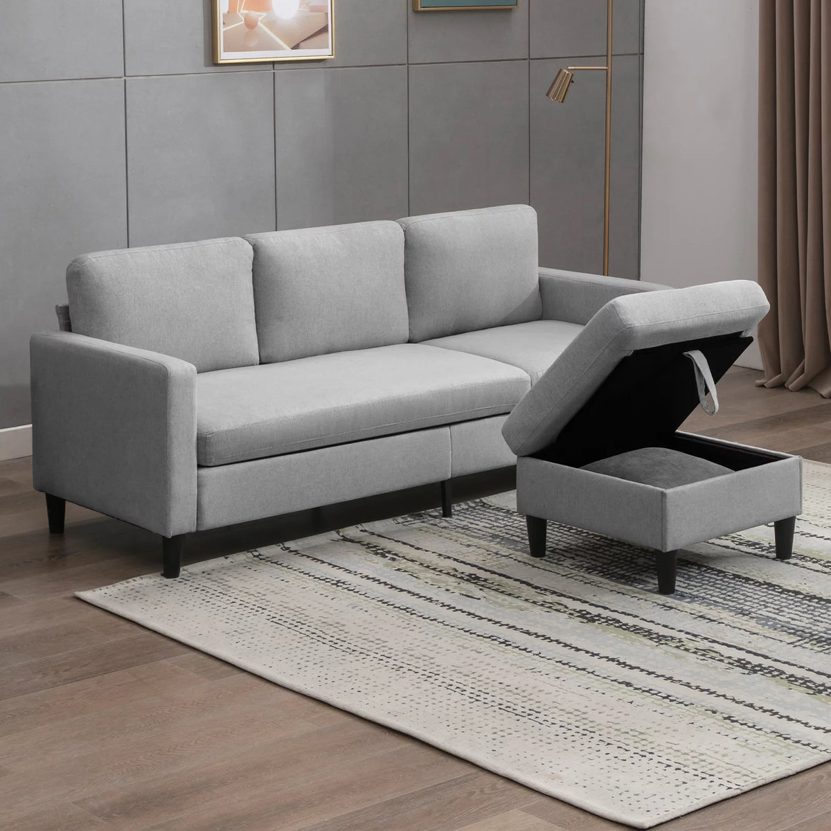Modern Dark Grey Sectional Sofa with Storage Ottoman Y697