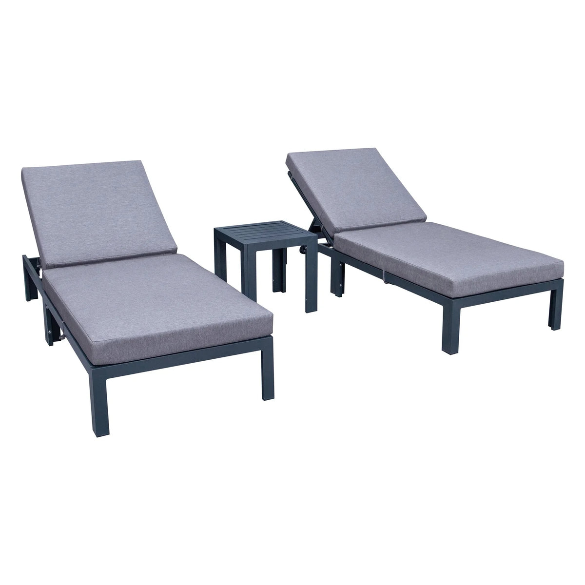 Outdoor Chaise Lounge Chair Set of 2 with Side Table & Cushions O72680