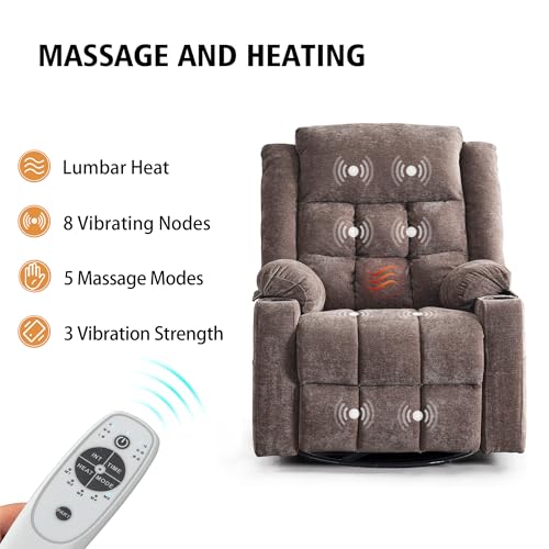 Dark Grey Power Swivel Rocker Recliner Chair with Massage and Heat X203