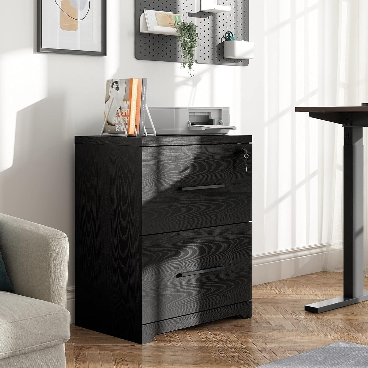Black 2-Drawer Wood Lateral File Cabinet with Lock Z862