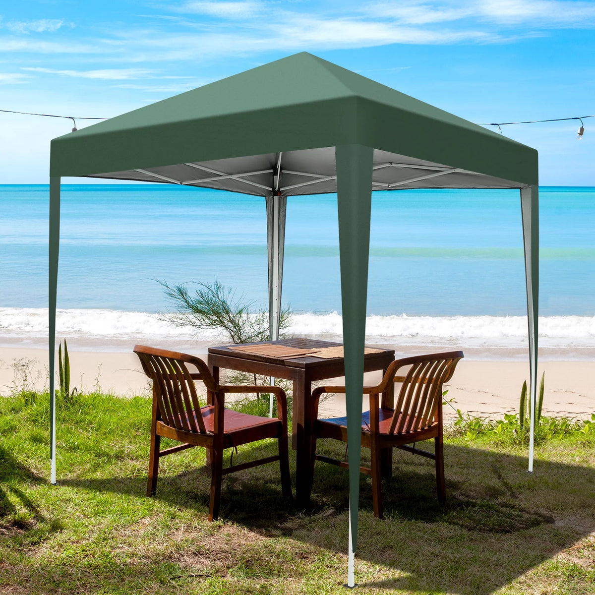 6.5 x 6.5ft Pop Up Gazebo Canopy Tent with 4 Sidewalls Green U6943