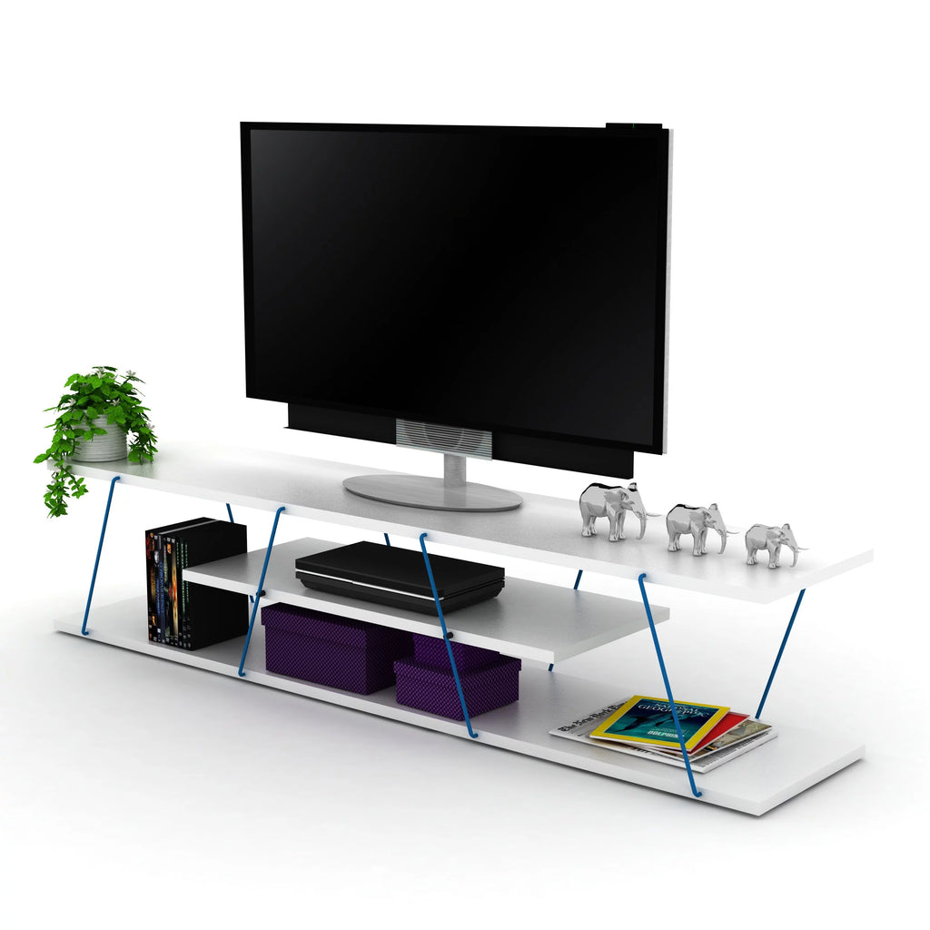 White Blue 4 Shelf 56 inch TV Stand O187
