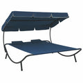 Patio Lounge Bed with Canopy and Pillows Oxford Fabric Steel Frame N76772