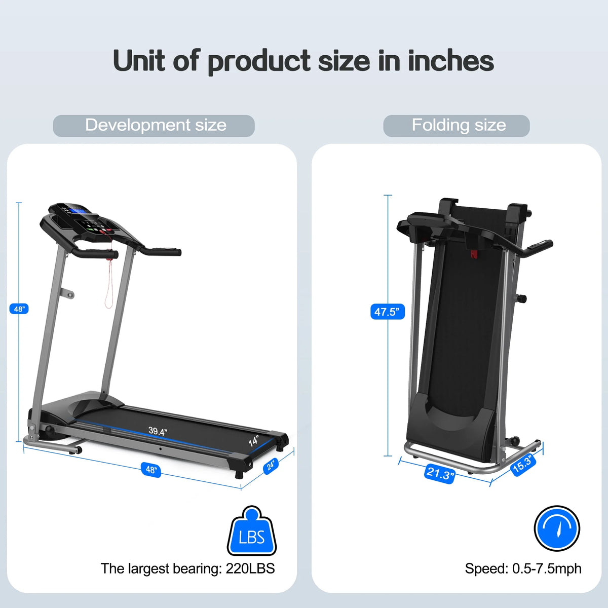 Folding Treadmill 1.5HP 220 LB Max Weight U976