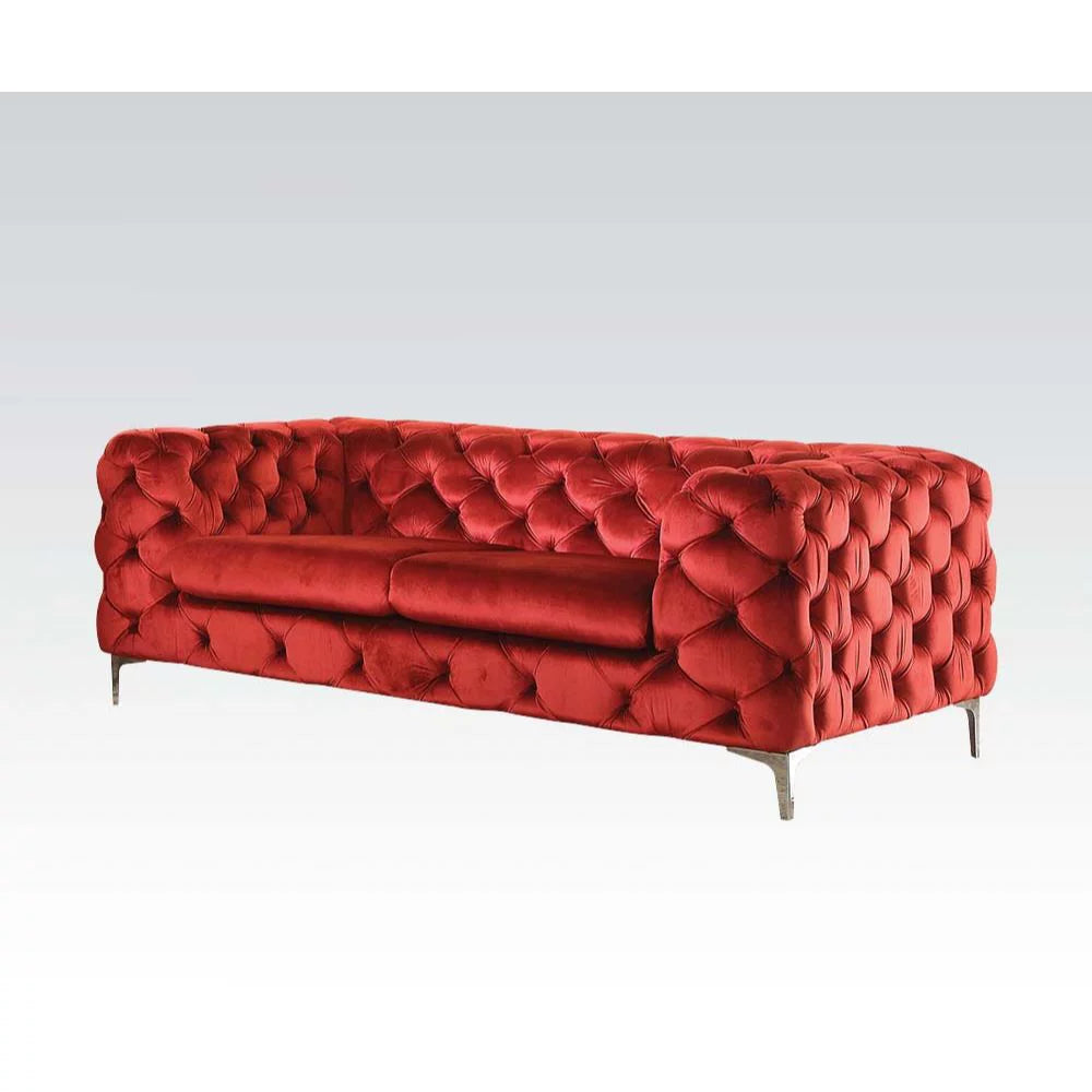 Red Velvet Tufted Loveseat J936