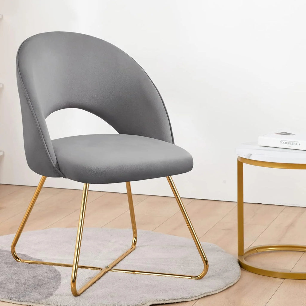 Lightgrey Velvet Upholstered Vanity Chair with Metal Legs W20803