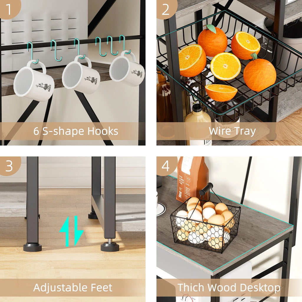6 Tier Kitchen Bakers Rack with Power Outlet B433