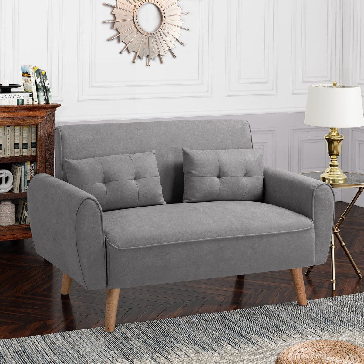 Dark Grey Fabric Upholstered 2-Seat Sofa Q27689
