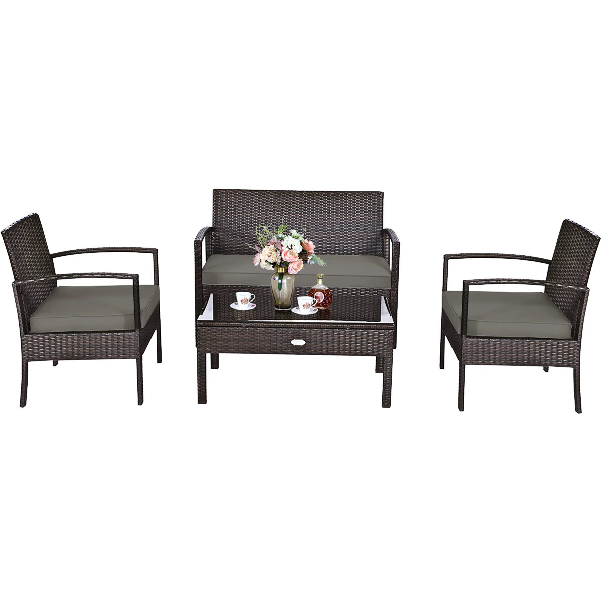 4 Pc Outdoor Patio Rattan Furniture Set A84472