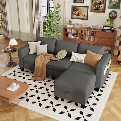 78'' 3 Seater L-Shaped Sectional Sofa with Storage Ottoman V209