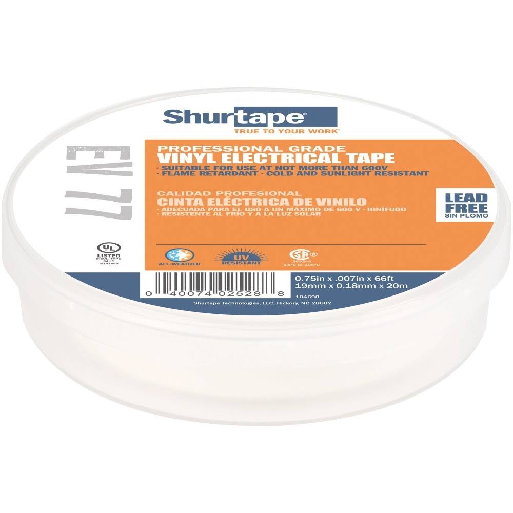White UL Listed Electrical Tape - 3/4in x 66ft - 1 Roll G9121
