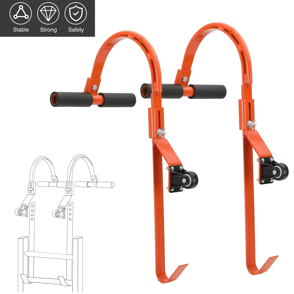 2 Pack Heavy Duty Steel Ladder Roof Hook with Wheel I3714