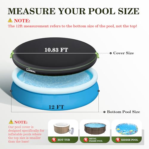 18FT Round Inflatable Pool Cover with Elastic Cord Black Z441962