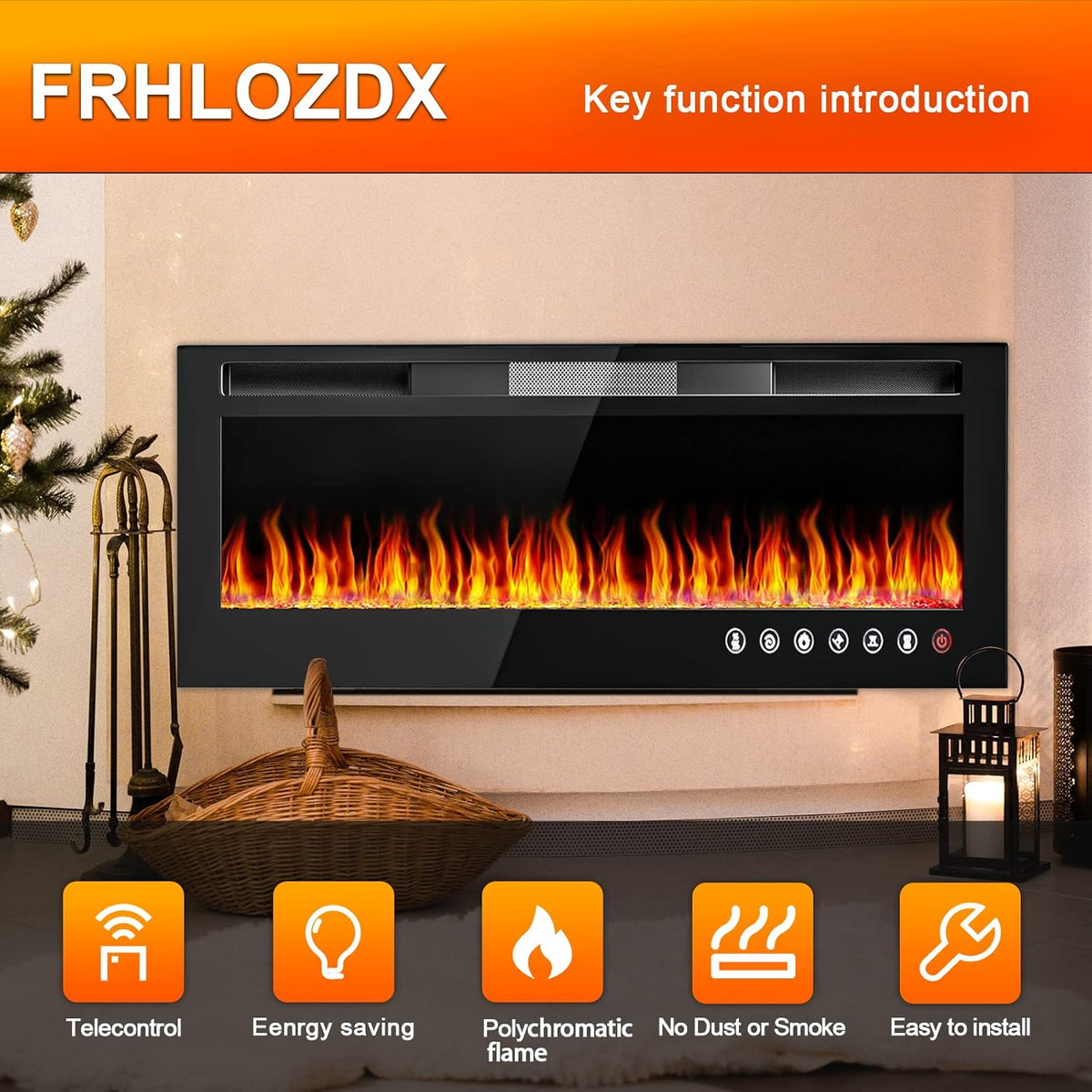 Electric Fireplace Heater with Remote Control, 750/1500W X7418