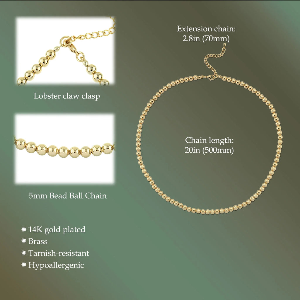 5mm Gold Plated Bead Chain Necklace F527