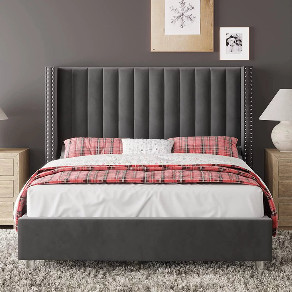 King Size Velvet Upholstered Bed Frame Y195746