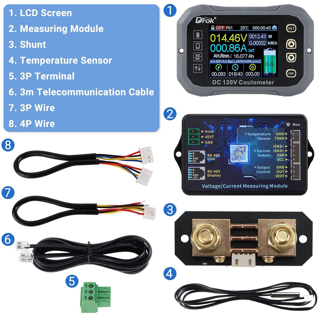 0-120V 100A DC Voltmeter Coulometer Battery Monitor, Pack of 2 H78373