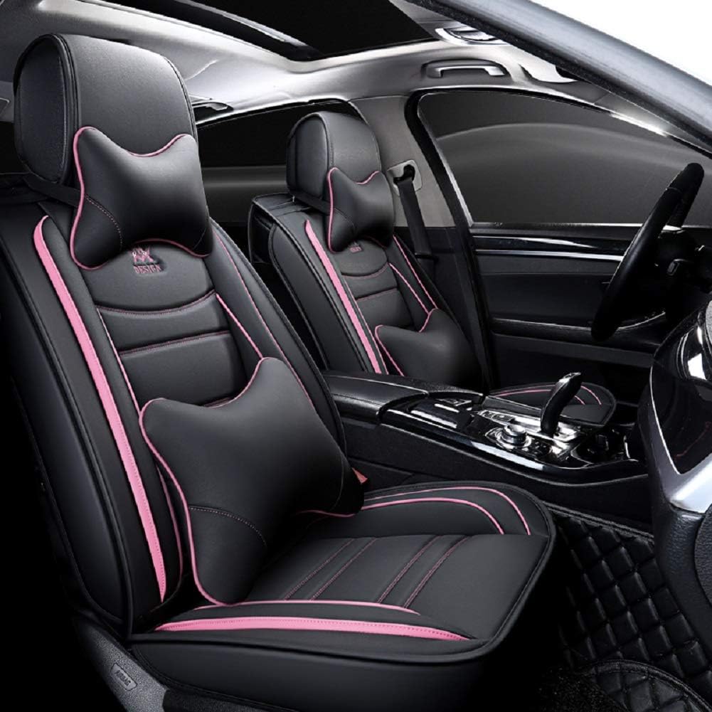 Black-White Leather Car Seat Covers 5 Seats Full Set C4461
