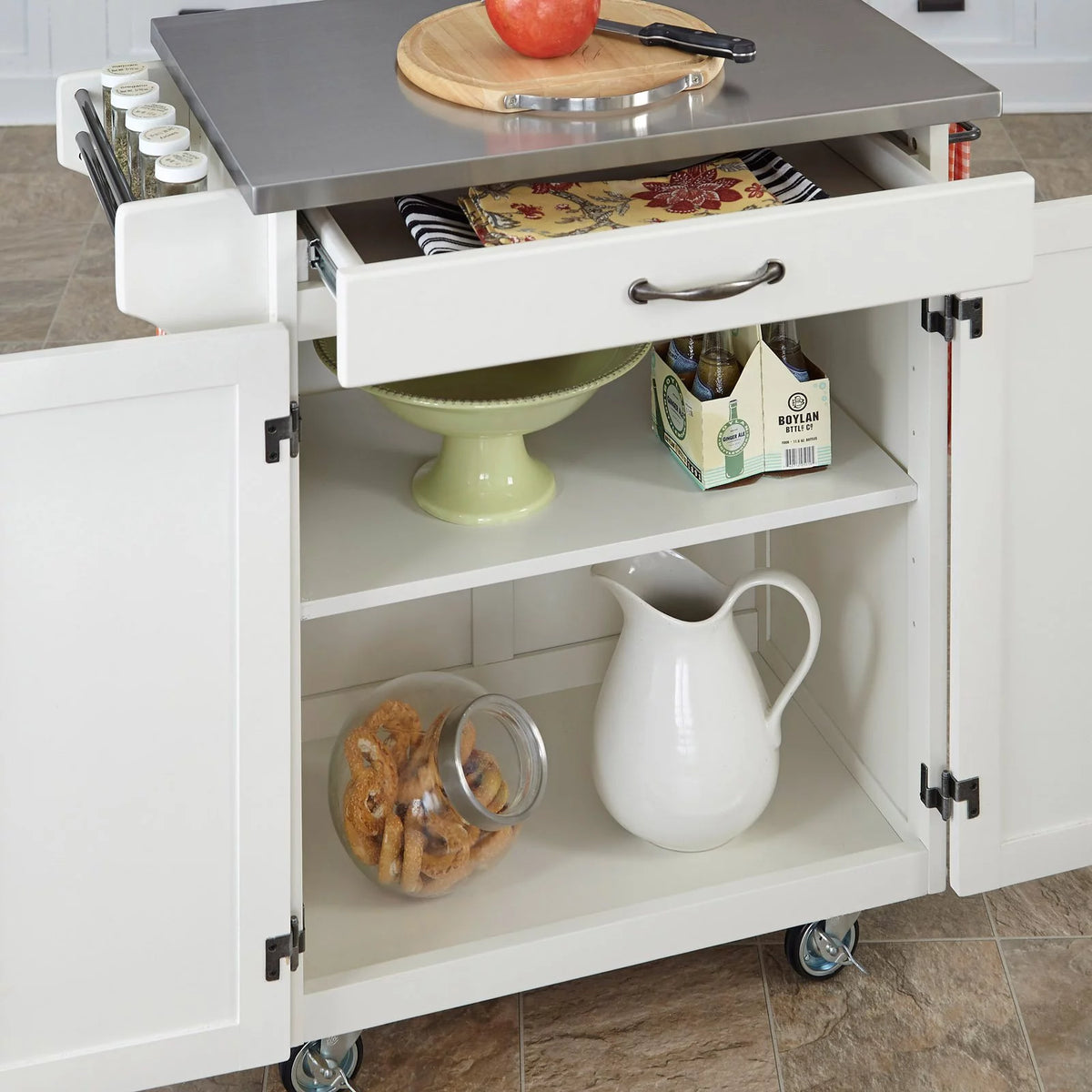 Off White Wood Kitchen Cart I978123