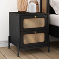 Black 2-Drawer Rattan Wood Side Table S908