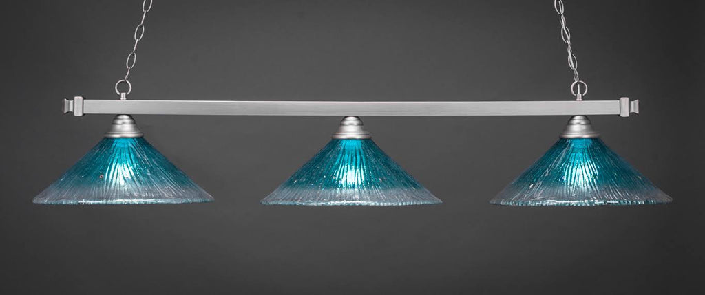 Teal Crystal Brushed Three Light Billiard X972