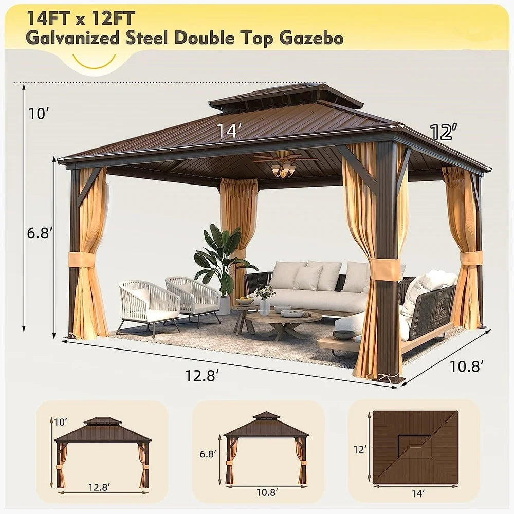 12'x14' Hardtop Gazebo with Galvanized Steel Double Roof & Aluminum Frame R29237
