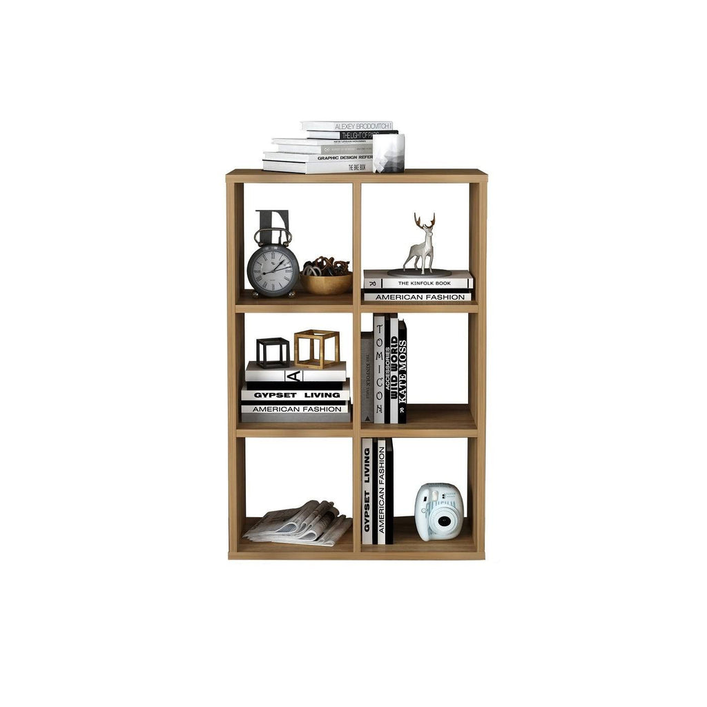 Walnut Cube Shape Bookcase 6 Open Storage L298246