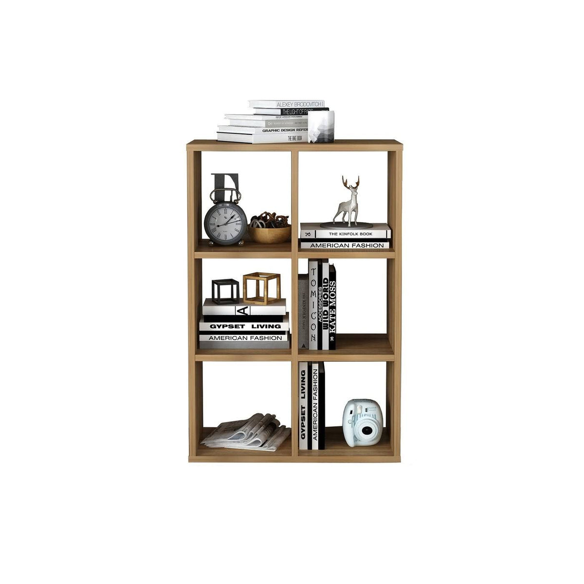 Walnut Cube Shape Bookcase 6 Open Storage L298246