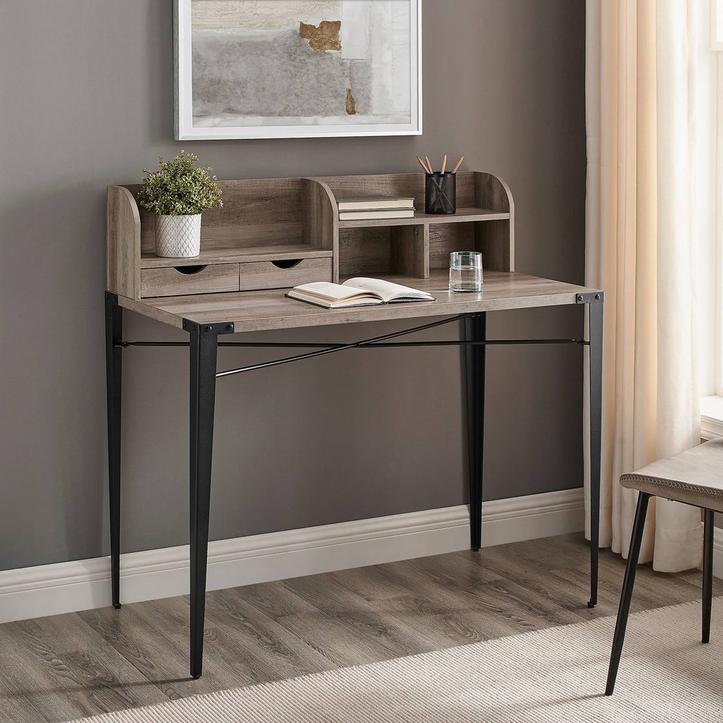 Reclaimed Barnwood Writing Desk with Small Hutch W718490