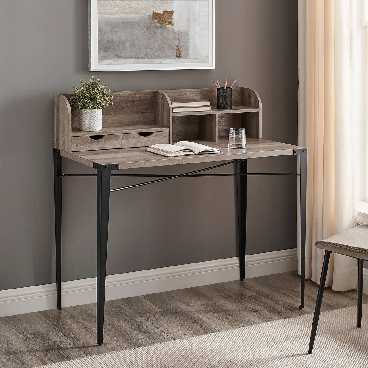 Reclaimed Barnwood Writing Desk with Small Hutch W718490
