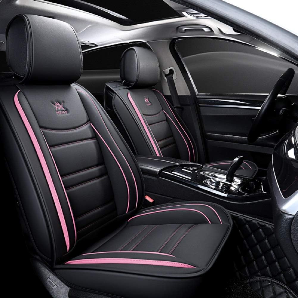 Black-White Leather Car Seat Covers 5 Seats Full Set C4461
