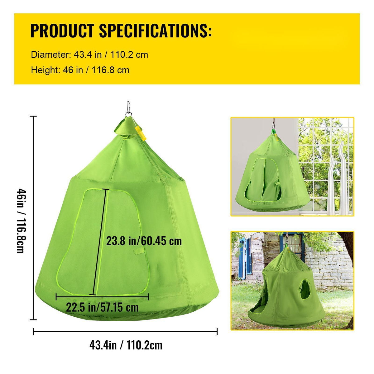 Green Hanging Tree Tent With LED String Lights U1284