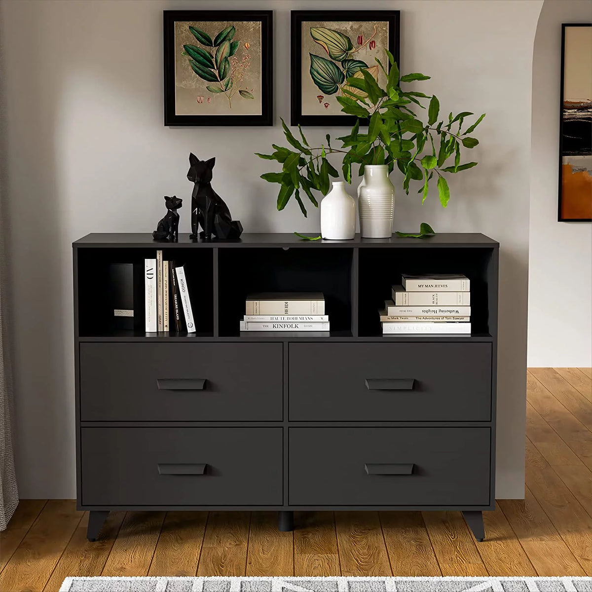 White 4 Drawer Dresser with 3 Open Shelves X3619