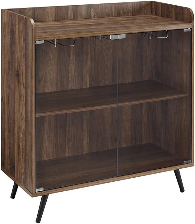 Dark Walnut Double Glass Door Bar Cabinet N2286