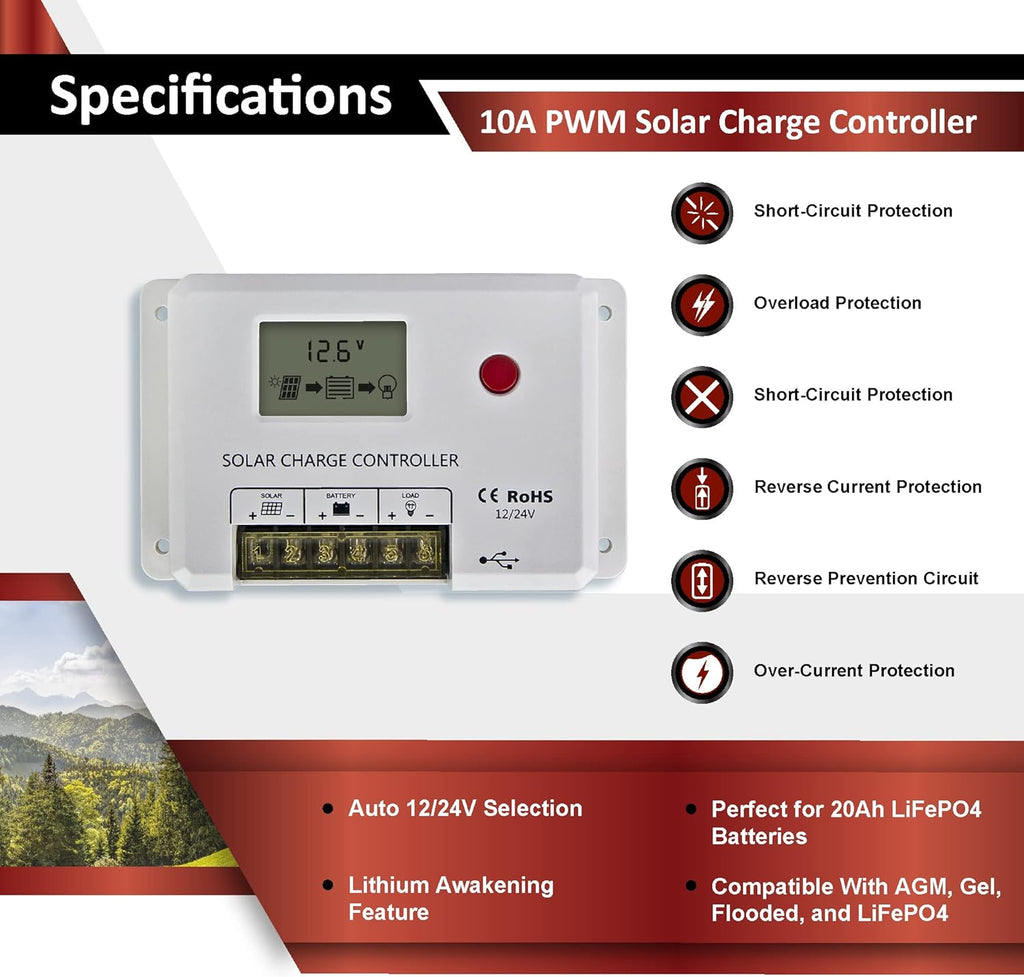 100W 12V Solar Power Kit with 20Ah LiFePO4 Battery T3462