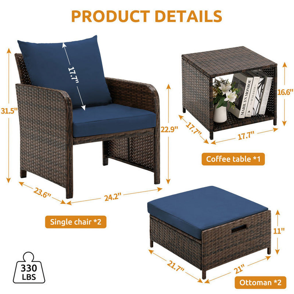 Navy 5 Piece PE Wicker Patio Furniture Set G6866