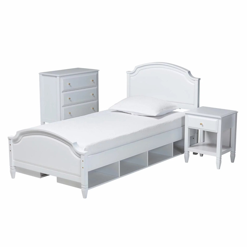 White Wood Twin Size 3-Piece Bedroom Set S224