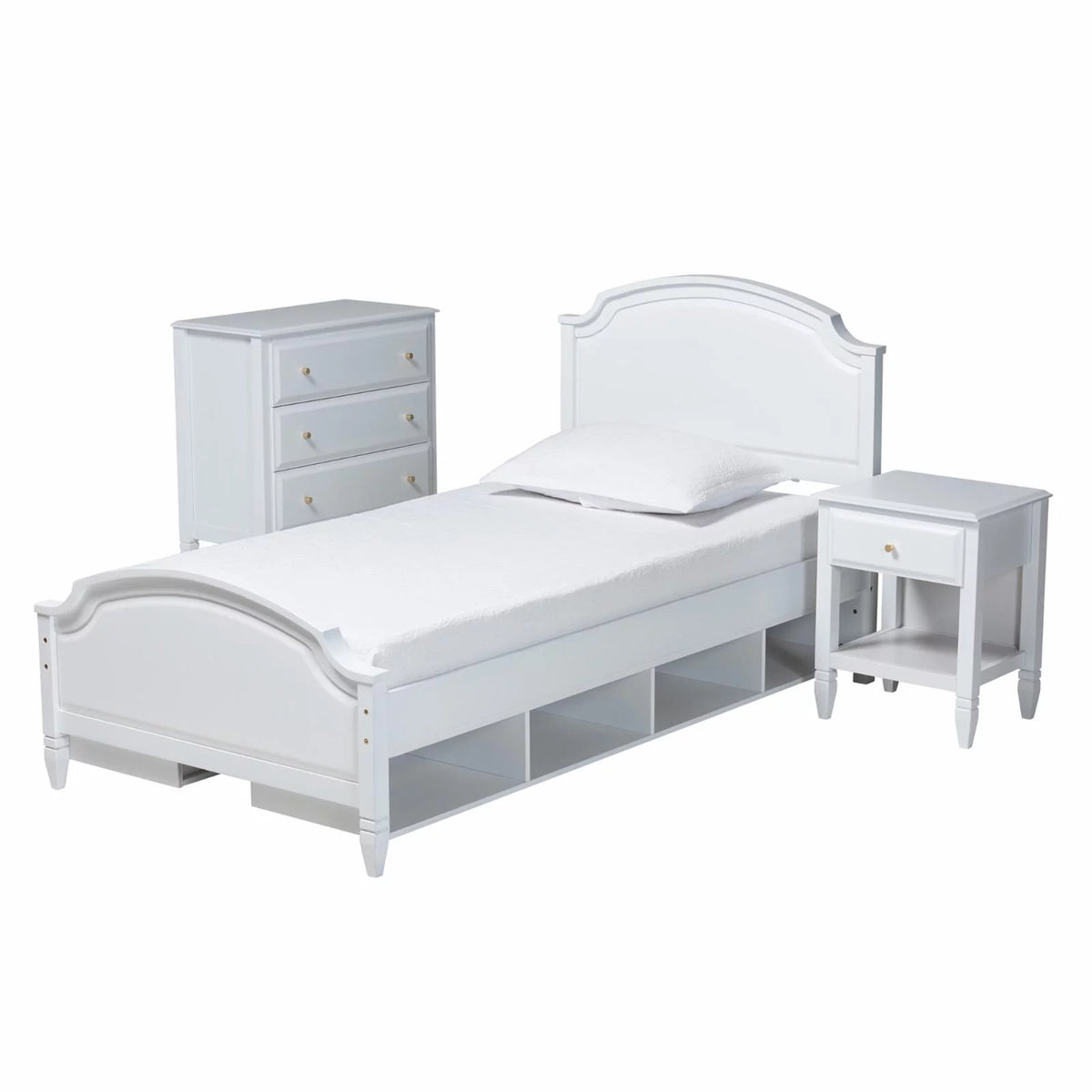 White Wood Twin Size 3-Piece Bedroom Set S224