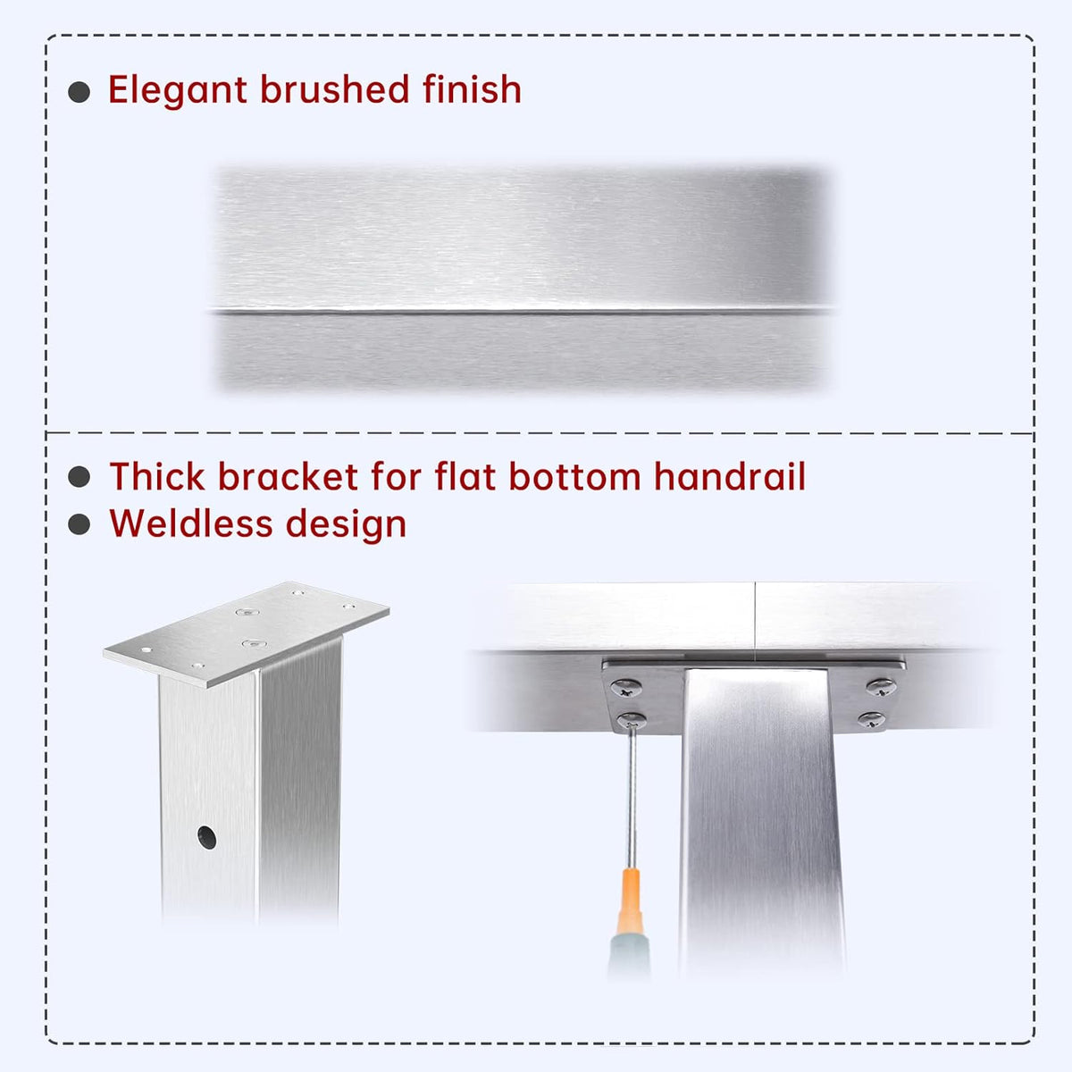 4PACK Brushed Stainless Steel Square Cable Railing Post 36''x2''x2'' Pre-Drilled C291593