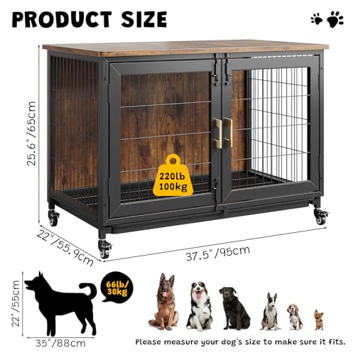 37.5 Inch Wooden Dog Crate with Wheels T60175